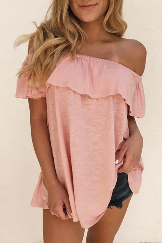 Women's Off-Shoulder Ruffle Blouse – Relaxed Fit Short Sleeve Summer Top sold by Hensley London