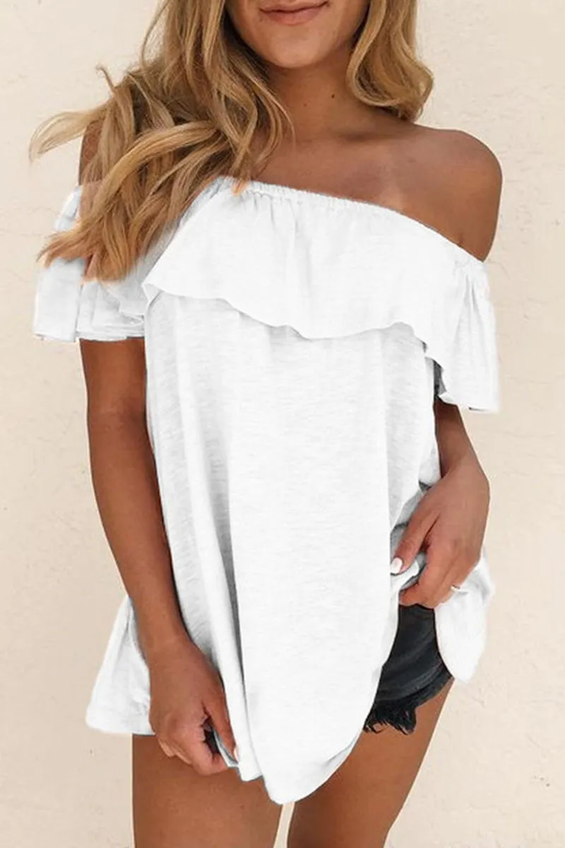 Women's Off-Shoulder Ruffle Blouse – Relaxed Fit Short Sleeve Summer Top sold by Hensley London product image thumbnail 4
