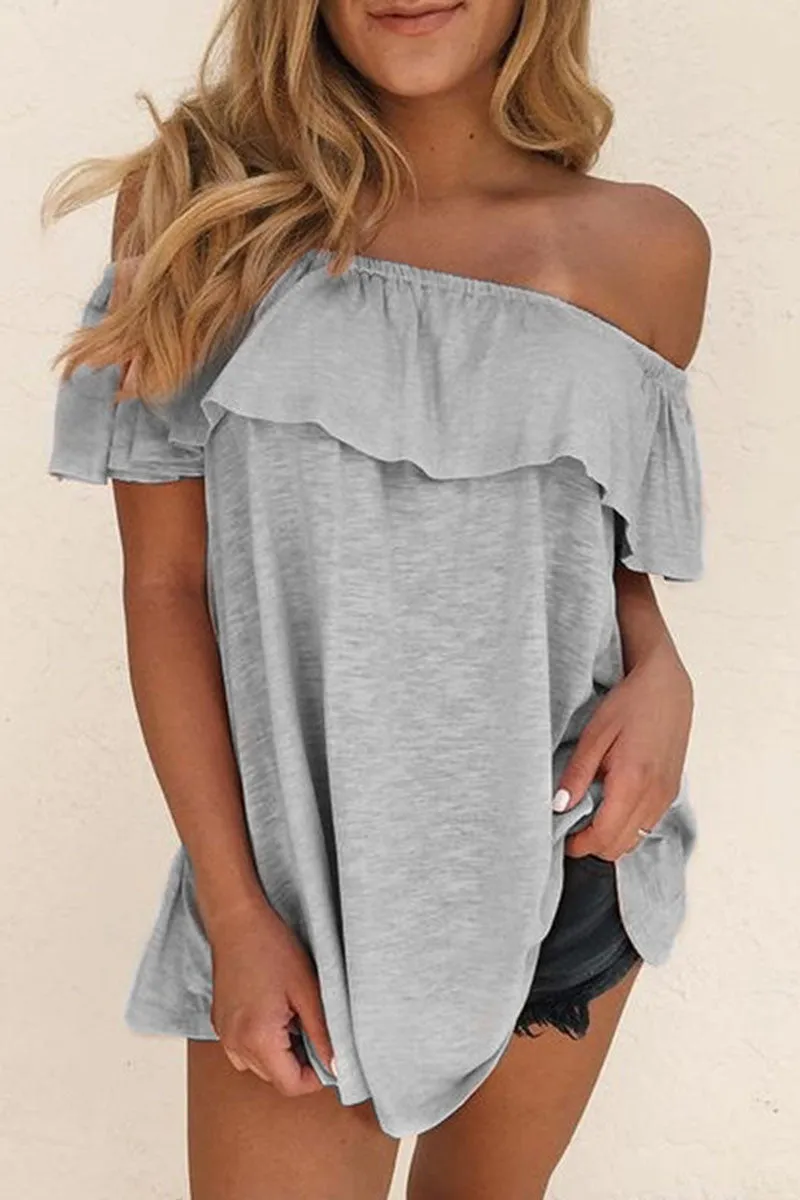 Women's Off-Shoulder Ruffle Blouse – Relaxed Fit Short Sleeve Summer Top sold by Hensley London product image thumbnail 3