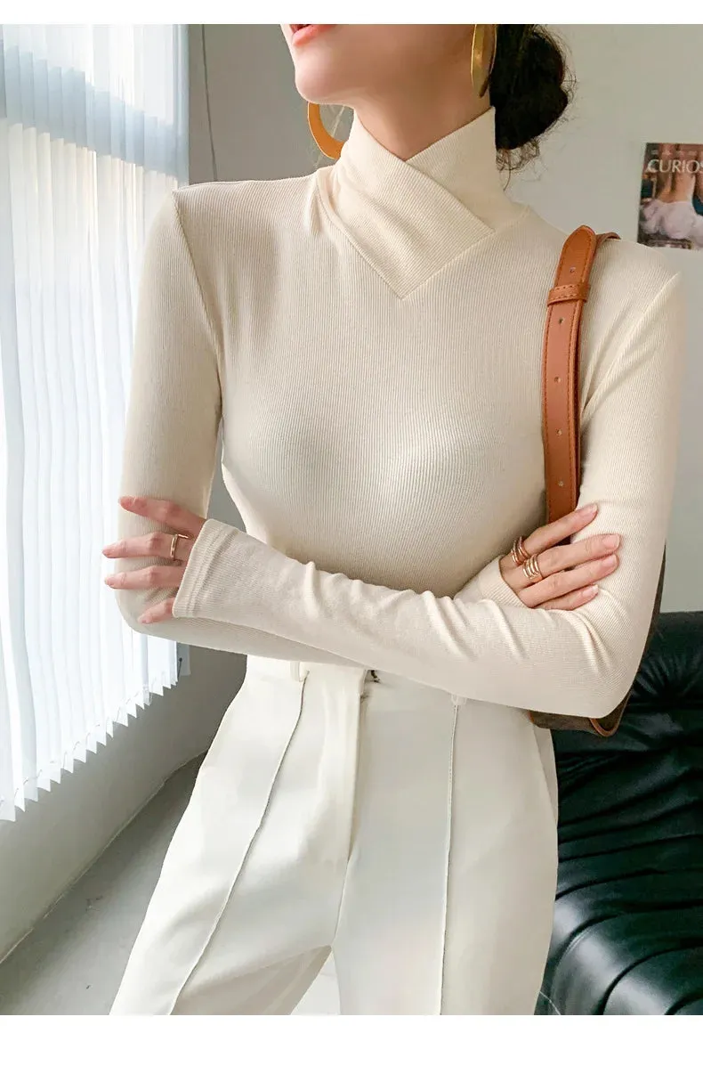 Women's Slim Fit Turtleneck Long Sleeve Top in Ivory, Coffee, and Black sold by Hensley London product image thumbnail 4