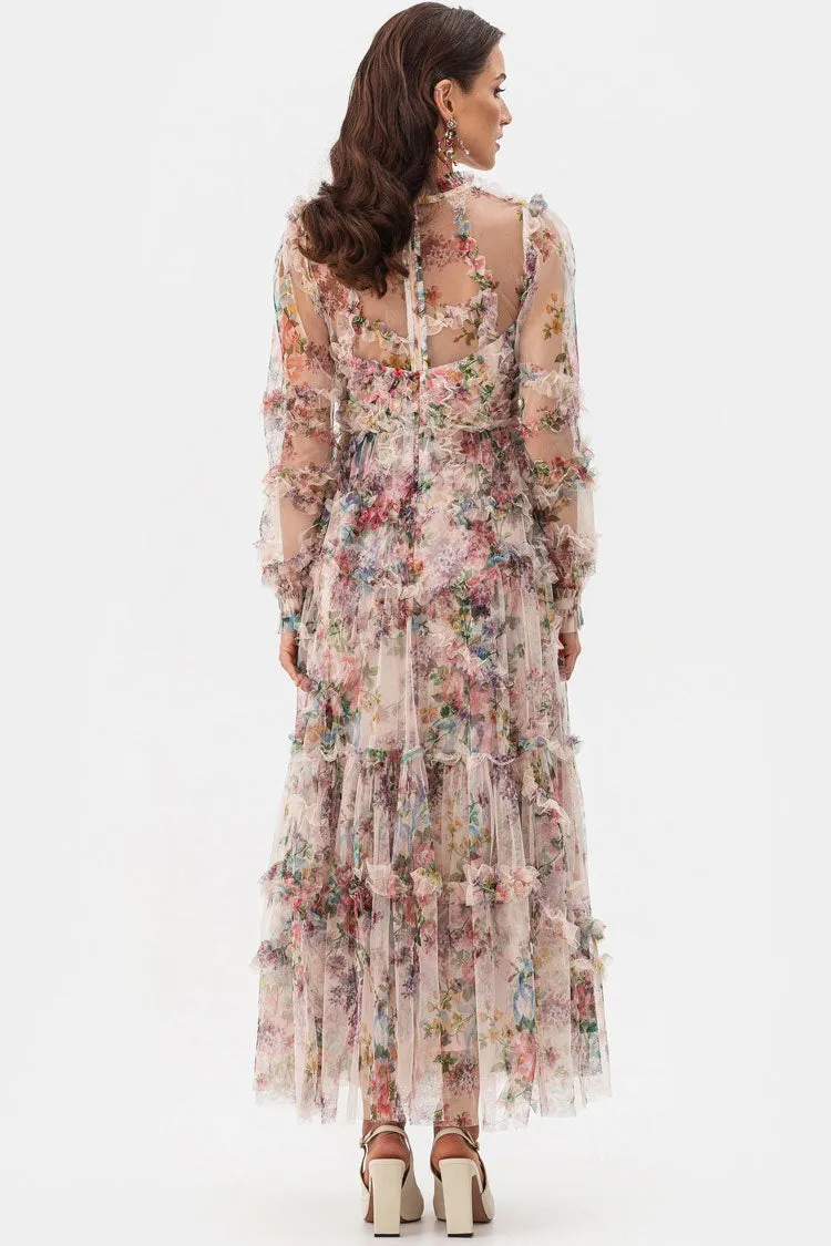 Women's Maxi Dress Apricot Tulle Floral Elegant sold by Hensley London product image thumbnail 3
