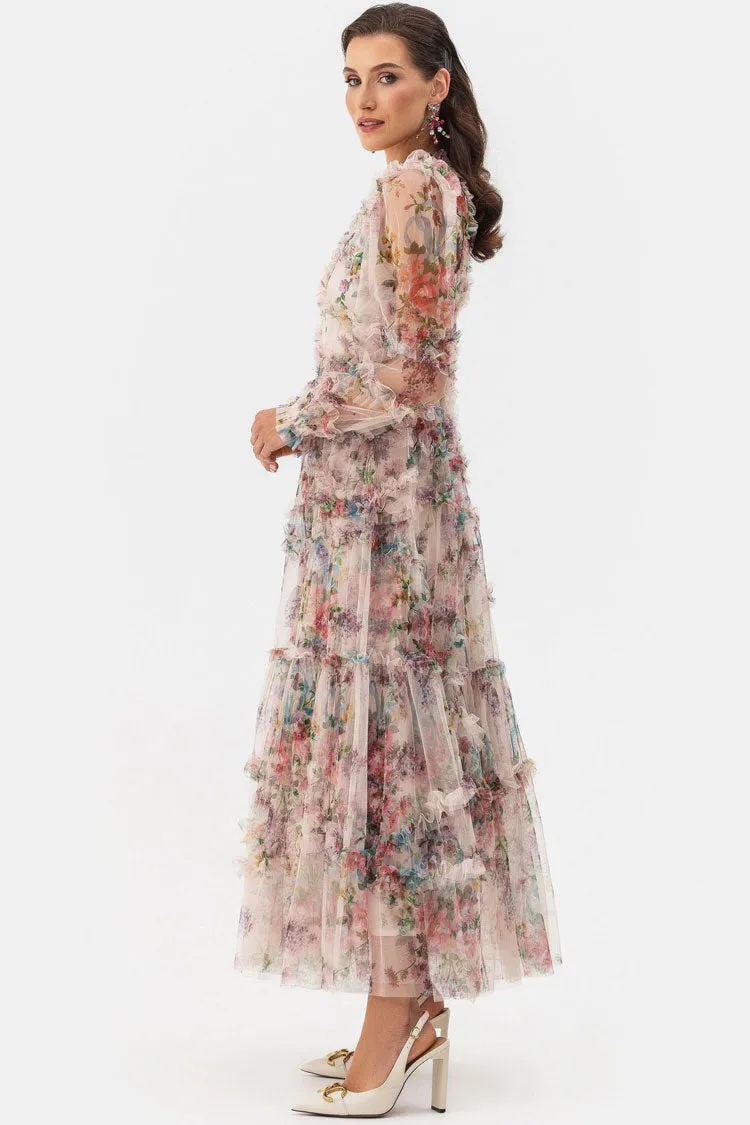 Women's Maxi Dress Apricot Tulle Floral Elegant sold by Hensley London product image thumbnail 2