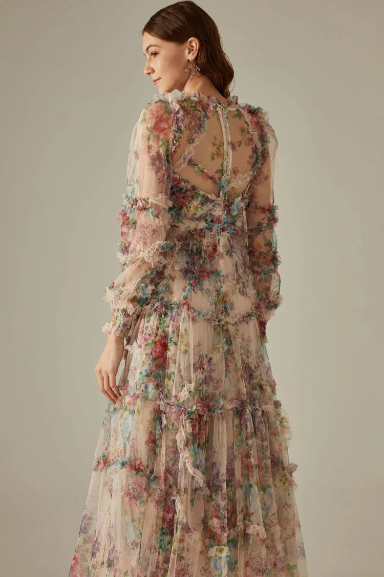 Women's Maxi Dress Apricot Tulle Floral Elegant sold by Hensley London product image thumbnail 5