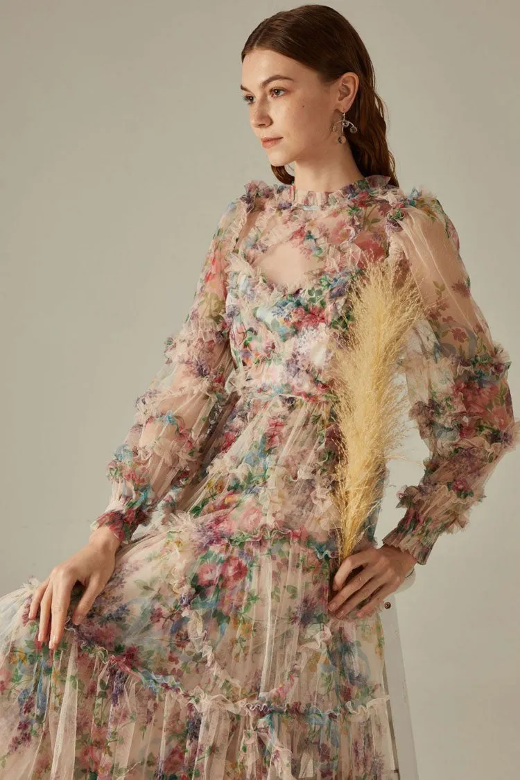 Women's Maxi Dress Apricot Tulle Floral Elegant sold by Hensley London product image thumbnail 4