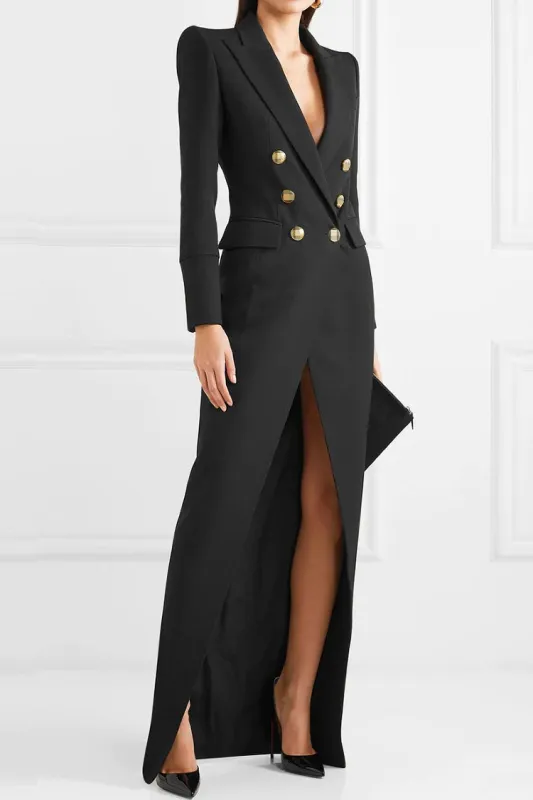 Women's Formal Maxi Dress Black Polyester Blazer Style sold by Hensley London