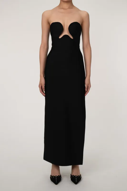 Women's Maxi Dress Black Bandage Fabric High Slit sold by Hensley London