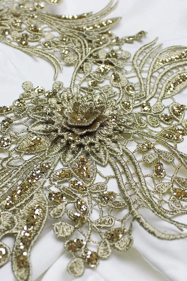 Women's Maxi Dress White Polyester Floral Applique High Slit sold by Hensley London product image thumbnail 5