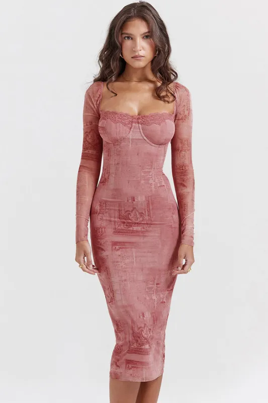 Women's Cocktail Dress Hot Pink Lace Bodycon sold by Hensley London