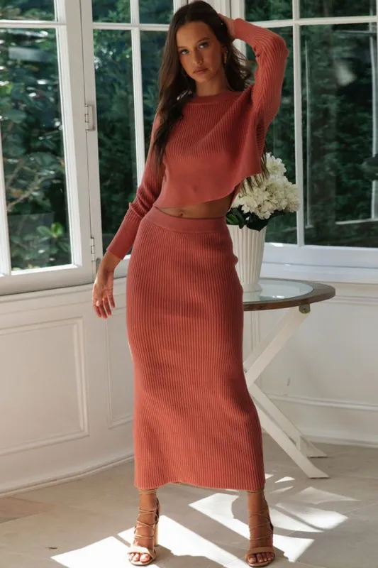 Women's Two Piece Dress Orange Red Ribbed Knit sold by Hensley London
