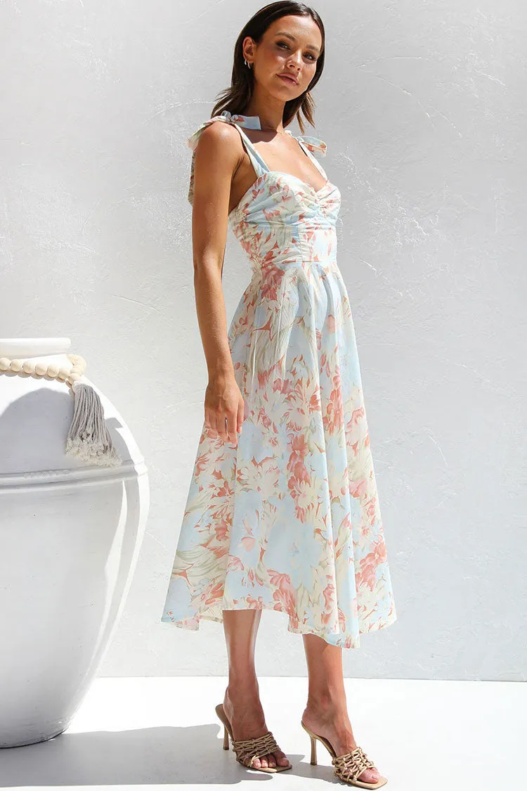 Women's Floral Midi Dress Light Blue Cotton Summer Dress sold by Hensley London product image thumbnail 2