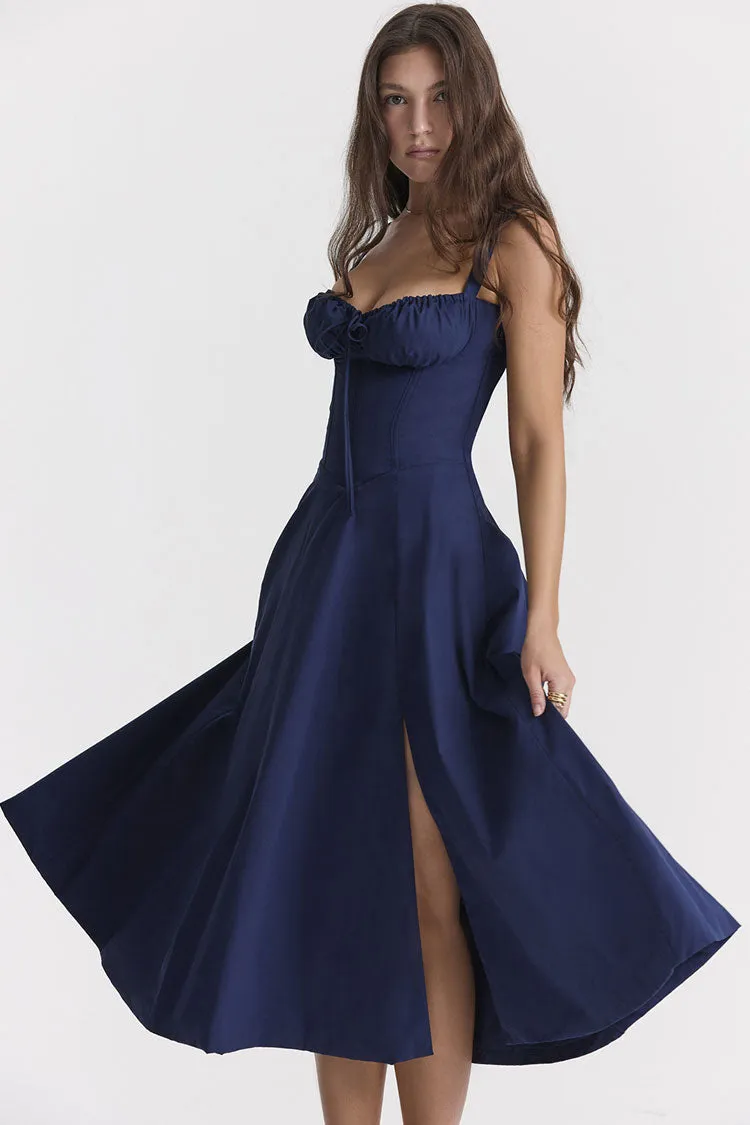 Women's Midi Dress Navy Blue Cotton Fit & Flare Summer Dress sold by Hensley London product image thumbnail 3