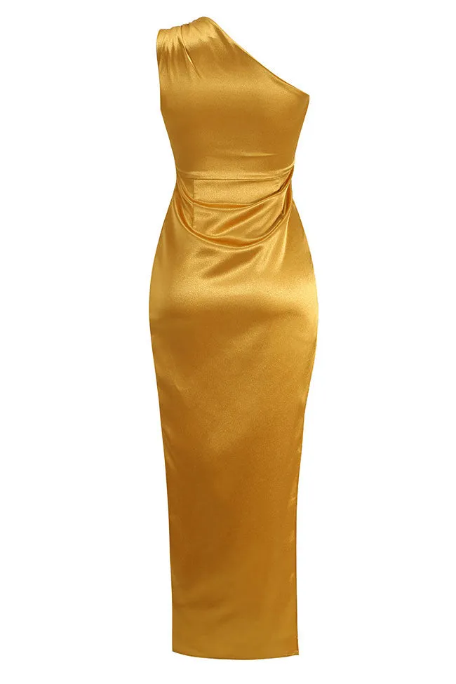 Women's Midi Dress Gold Satin One Shoulder sold by Hensley London product image thumbnail 5