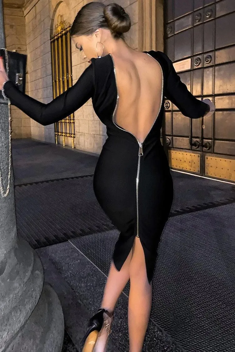 Women's Cocktail Dress Black Polyester Deep V Long Sleeve sold by Hensley London product image thumbnail 2