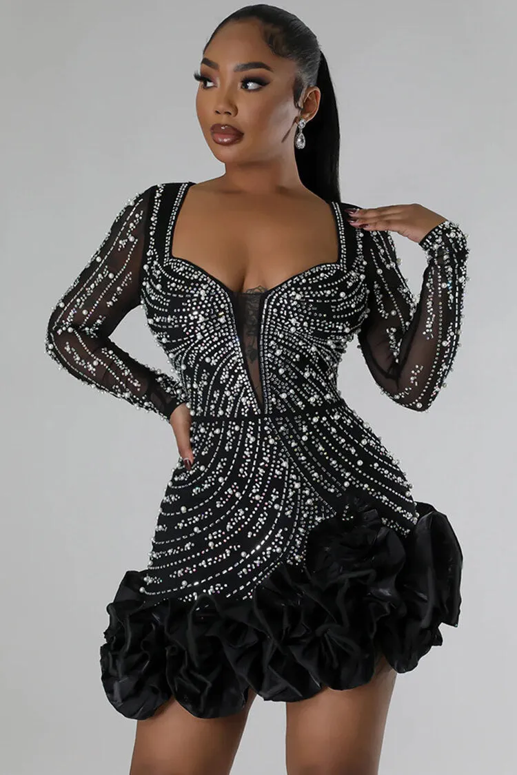 Women's Bodycon Mini Dress Black Mesh Polyester with Crystal Embellishments sold by Hensley London product image thumbnail 3