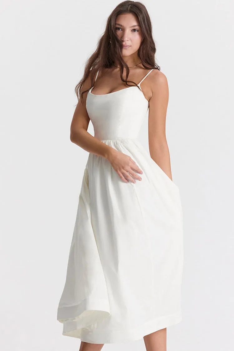 Women's Midi Dress White Cotton Spaghetti Strap Summer Fit and Flare sold by Hensley London product image thumbnail 4