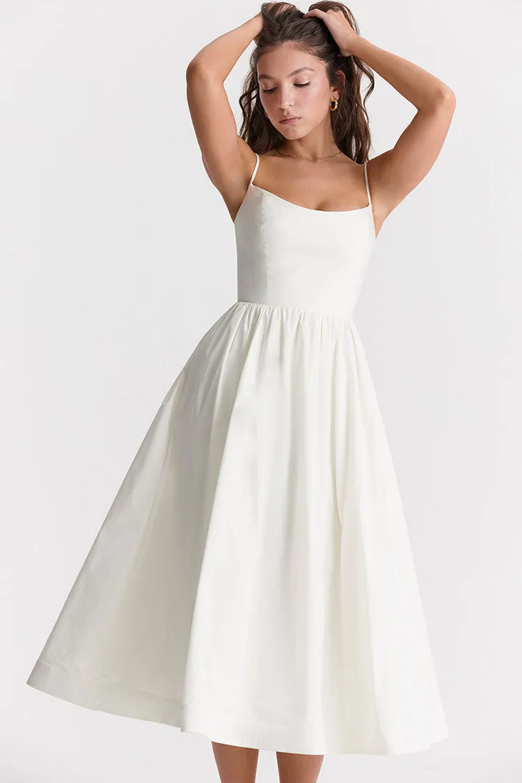 Women's Midi Dress White Cotton Spaghetti Strap Summer Fit and Flare sold by Hensley London product image thumbnail 3