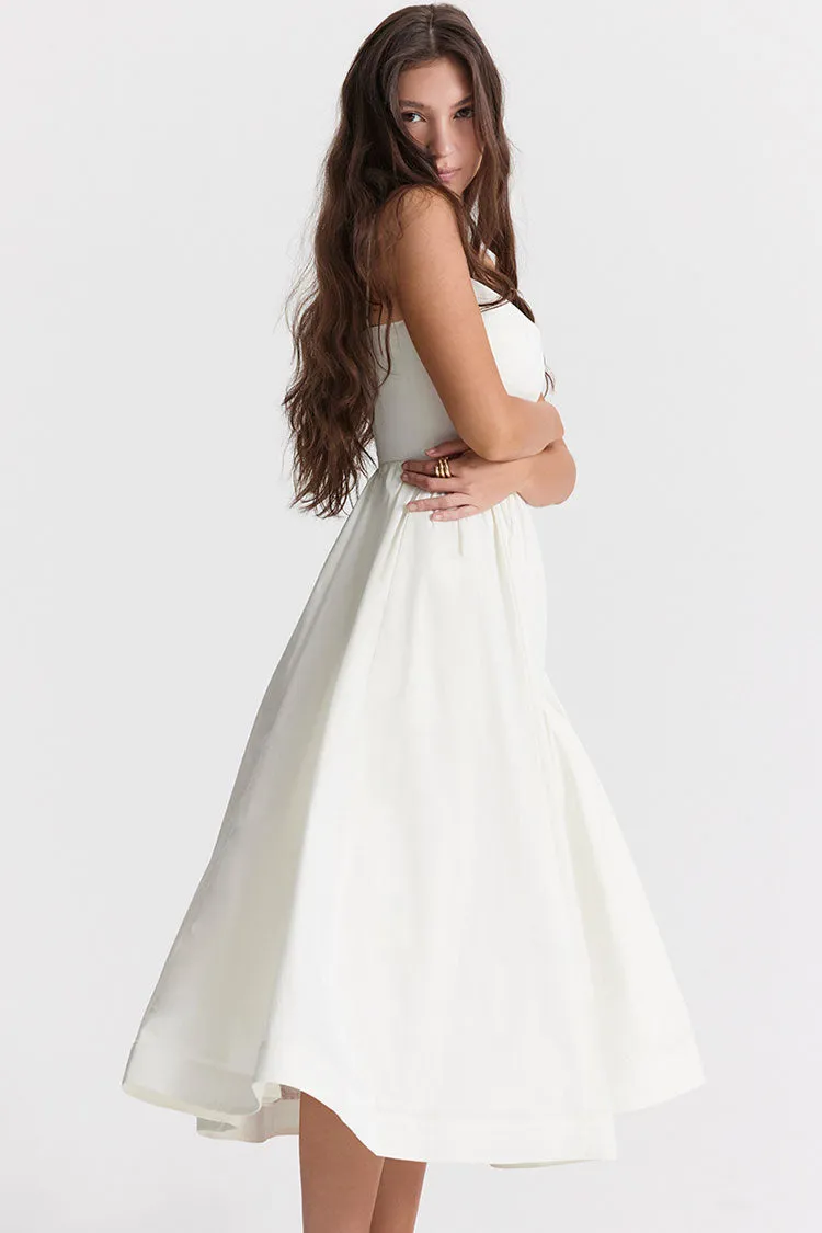 Women's Midi Dress White Cotton Spaghetti Strap Summer Fit and Flare sold by Hensley London product image thumbnail 2