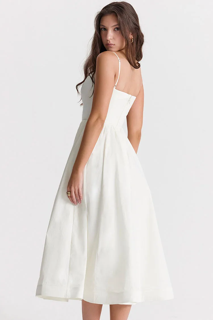 Women's Midi Dress White Cotton Spaghetti Strap Summer Fit and Flare sold by Hensley London product image thumbnail 5