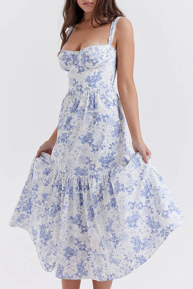 Women's Summer Dress Blue Floral Print Cotton Midi sold by Hensley London product image thumbnail 3