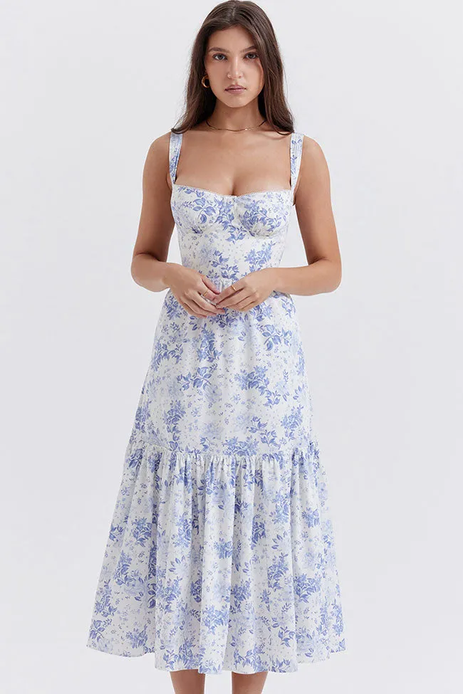 Women's Summer Dress Blue Floral Print Cotton Midi sold by Hensley London product image thumbnail 2