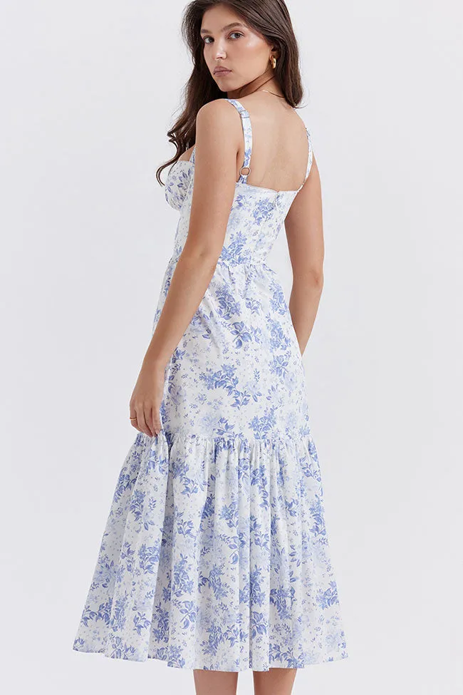 Women's Summer Dress Blue Floral Print Cotton Midi sold by Hensley London product image thumbnail 4