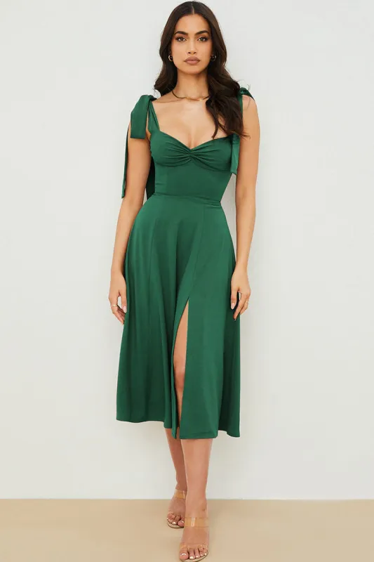Women's Midi Dress Emerald Green Cotton Fit & Flare sold by Hensley London