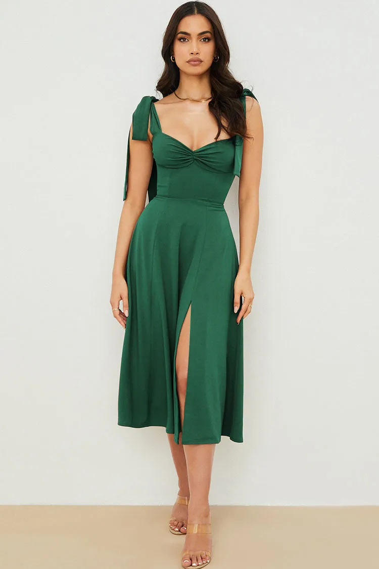 Women's Midi Dress Emerald Green Cotton Fit & Flare sold by Hensley London