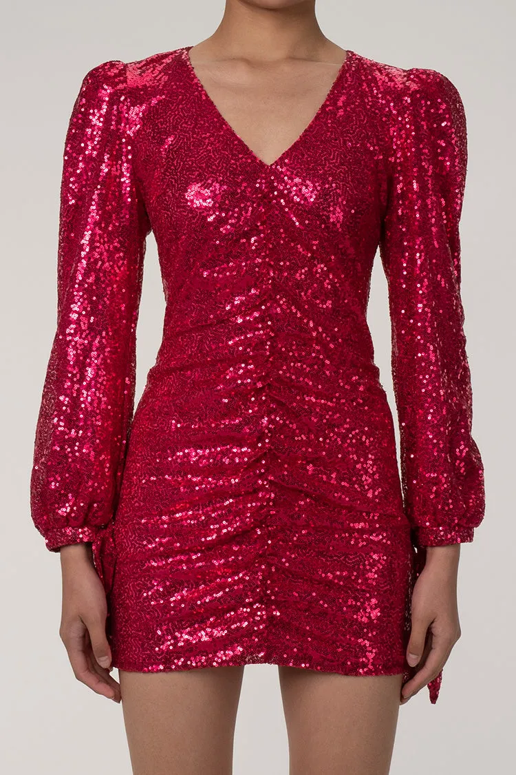 Women's Mini Dress Hot Pink Sequin Bodycon sold by Hensley London product image thumbnail 2