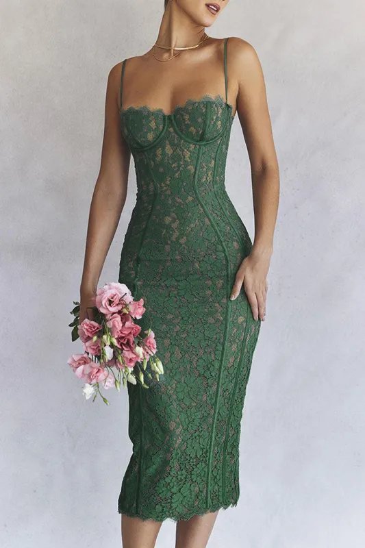 Women's Cocktail Dress Green Lace Tea-Length sold by Hensley London