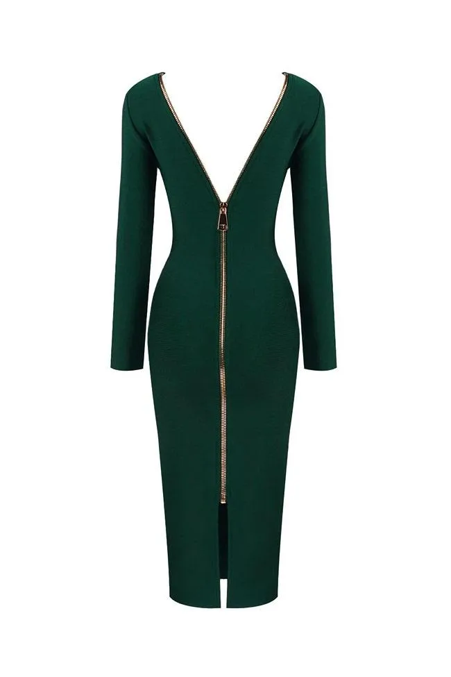 Women's Cocktail Dress Emerald Green Polyester Deep V Long Sleeve sold by Hensley London product image thumbnail 5
