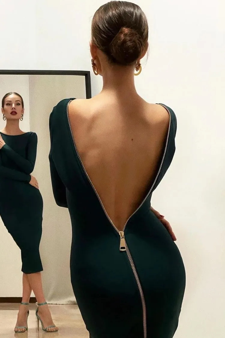 Women's Cocktail Dress Emerald Green Polyester Deep V Long Sleeve sold by Hensley London product image thumbnail 2