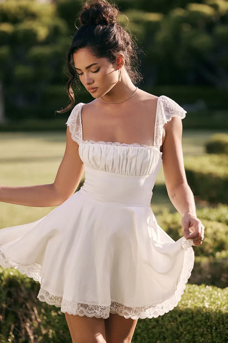 Women's Mini Dress White Cotton Scalloped Cap Sleeve Summer Dress sold by Hensley London