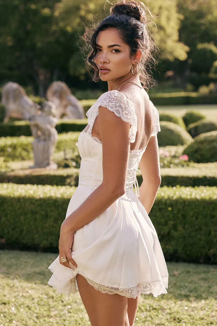 Women's Mini Dress White Cotton Scalloped Cap Sleeve Summer Dress sold by Hensley London product image thumbnail 3