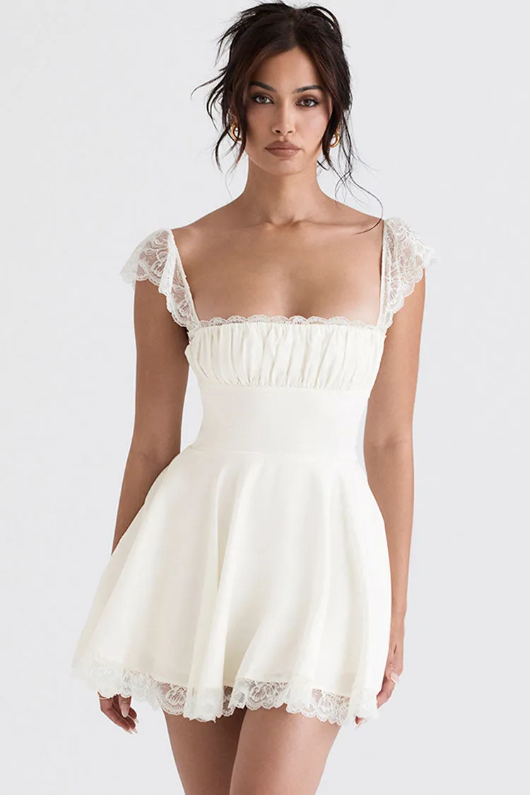 Women's Mini Dress White Cotton Scalloped Cap Sleeve Summer Dress sold by Hensley London product image thumbnail 4