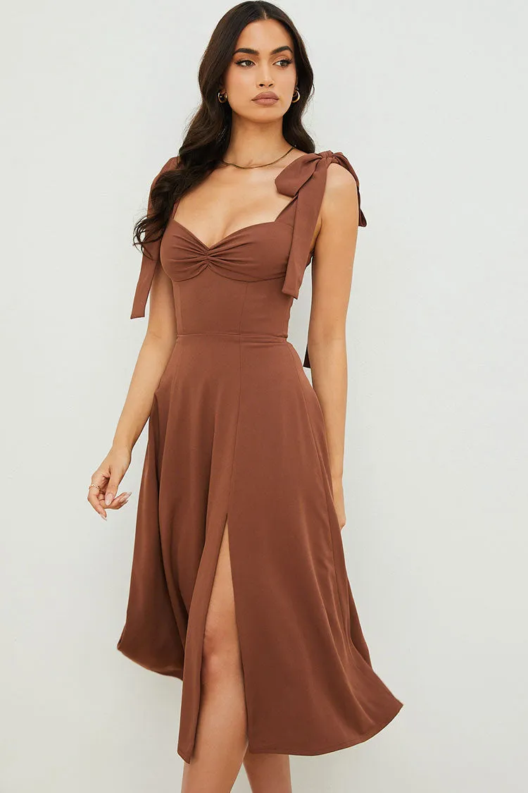 Women's Summer Midi Dress Chocolate Cotton Fit & Flare sold by Hensley London product image thumbnail 3