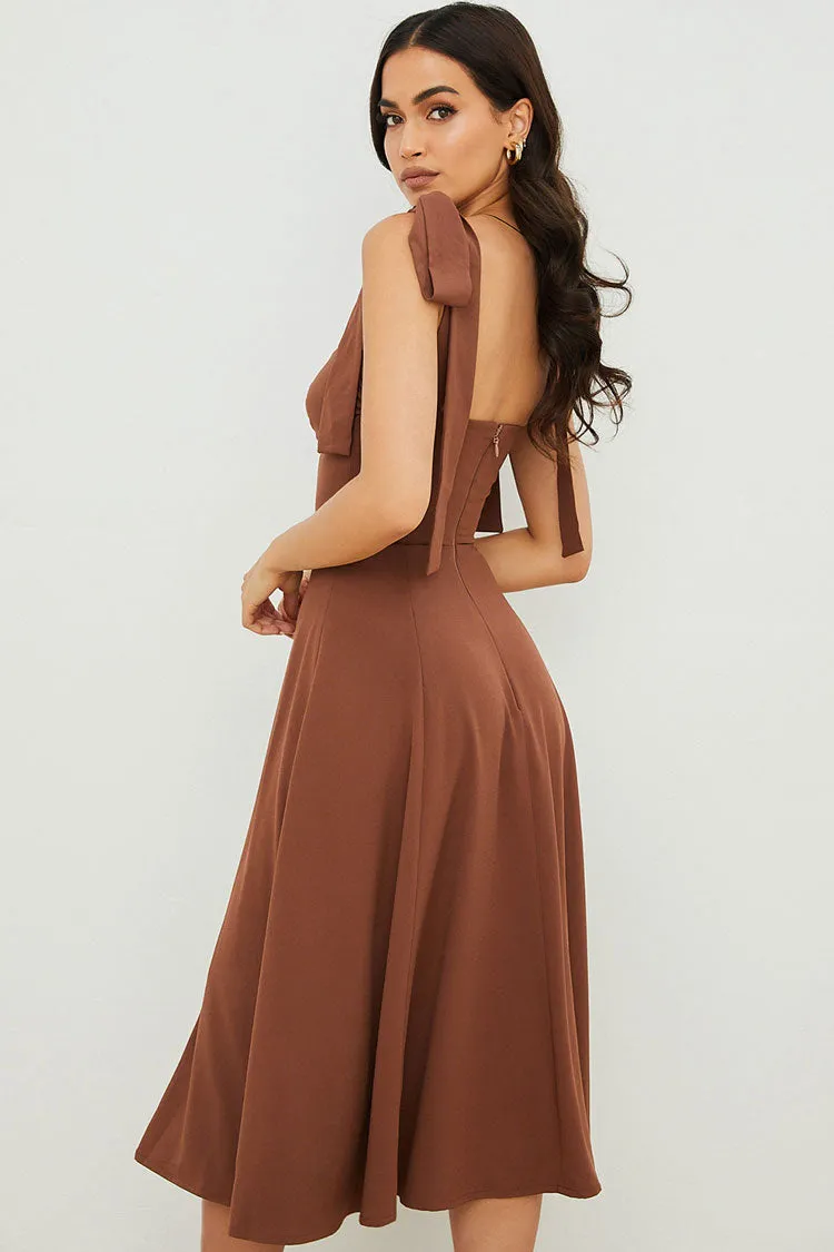 Women's Summer Midi Dress Chocolate Cotton Fit & Flare sold by Hensley London product image thumbnail 4