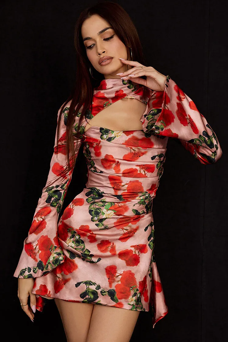 Women's Mini Dress Red Polyester Rose Print sold by Hensley London product image thumbnail 2