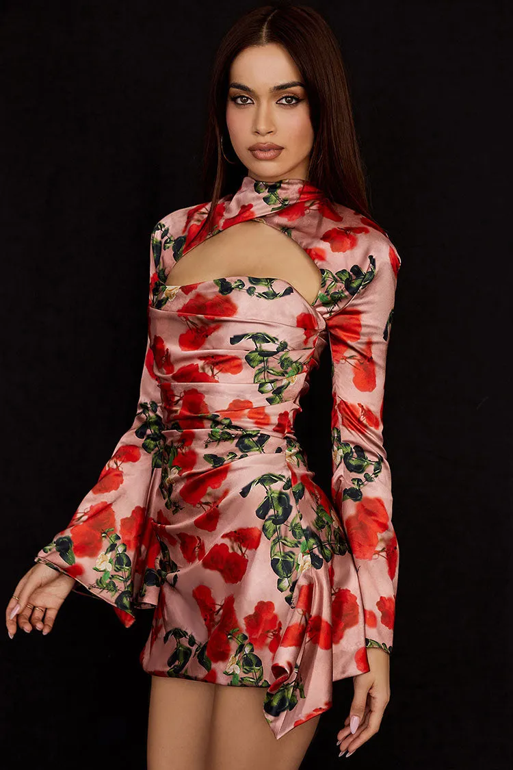 Women's Mini Dress Red Polyester Rose Print sold by Hensley London product image thumbnail 3