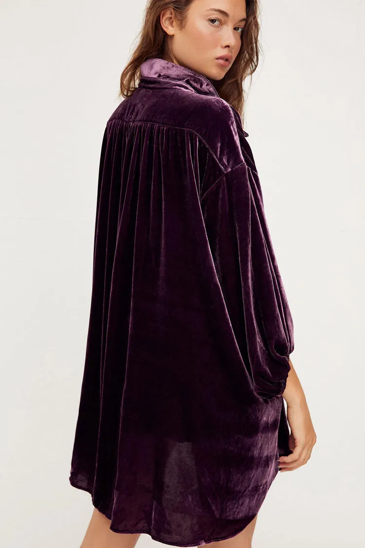 Women's High Low Dress Purple Velvet Bishop Sleeve sold by Hensley London product image thumbnail 2