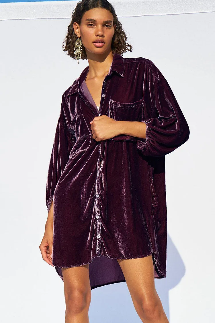 Women's High Low Dress Purple Velvet Bishop Sleeve sold by Hensley London product image thumbnail 4