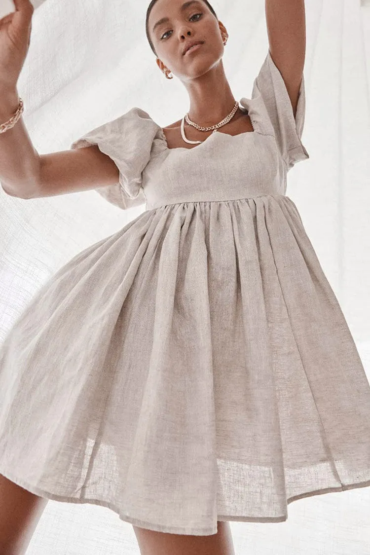 Women's Mini Dress Khaki Cotton Blend with Puff Sleeves sold by Hensley London product image thumbnail 2