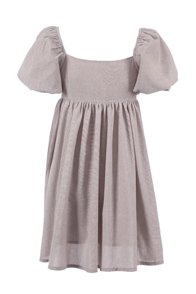 Women's Mini Dress Khaki Cotton Blend with Puff Sleeves sold by Hensley London product image thumbnail 4