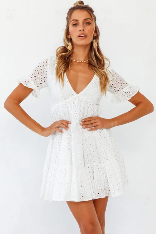 Women's Mini Dress White Broderie Anglaise Cotton sold by Hensley London