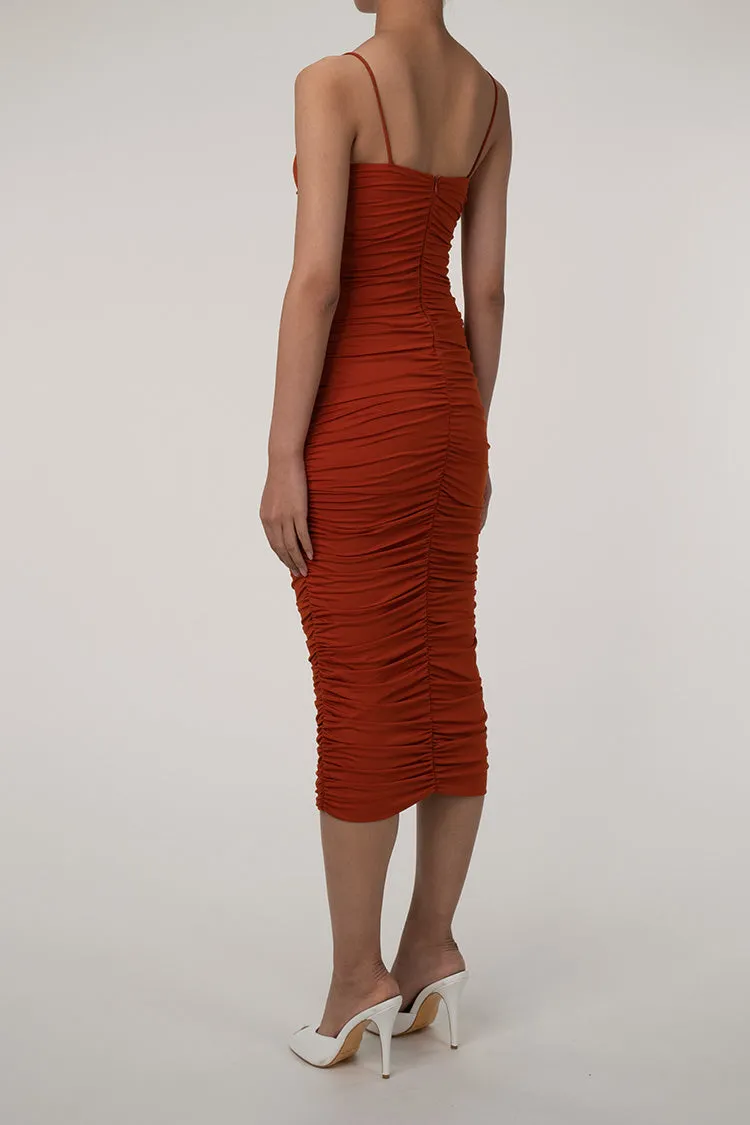 Women's Midi Dress Rust High-Stretch Fabric Cocktail sold by Hensley London product image thumbnail 3