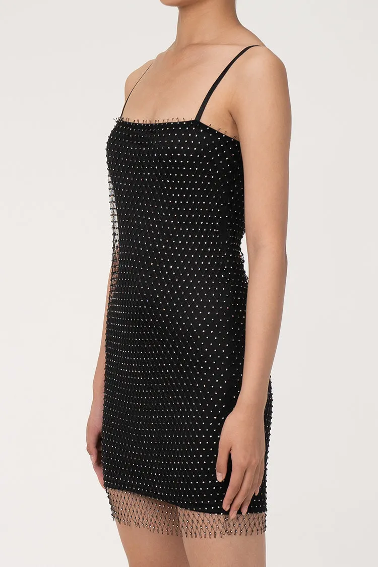 Women's Mini Dress Black Rhinestone Spaghetti Strap Bodycon sold by Hensley London product image thumbnail 3