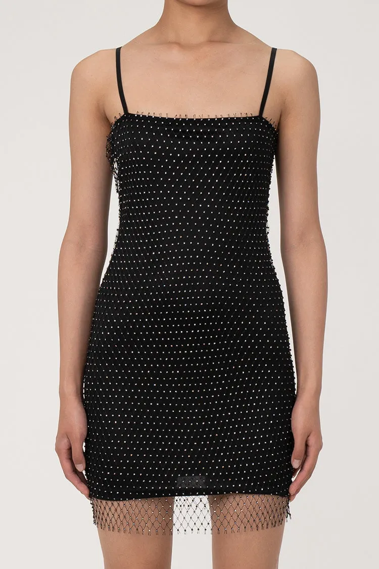 Women's Mini Dress Black Rhinestone Spaghetti Strap Bodycon sold by Hensley London product image thumbnail 2