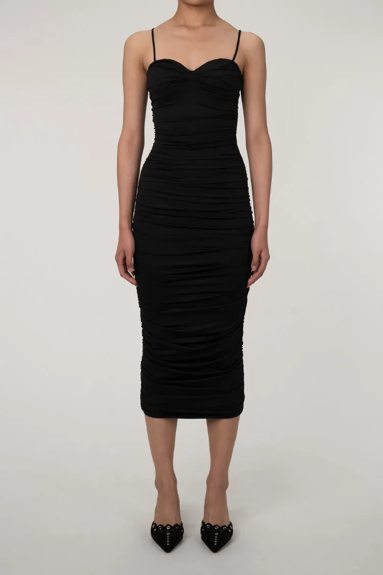 Women's Cocktail Dress Black Stretch Fabric Midi sold by Hensley London