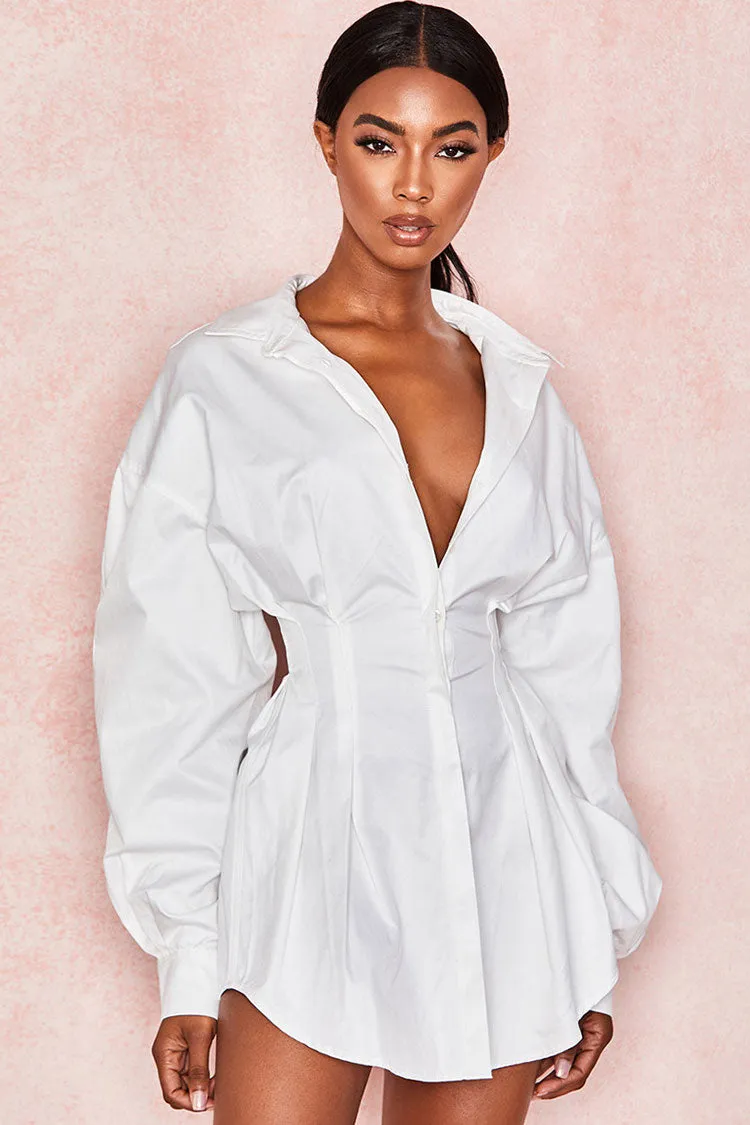 Women's Mini Dress White Cotton Balloon Sleeve sold by Hensley London product image thumbnail 2