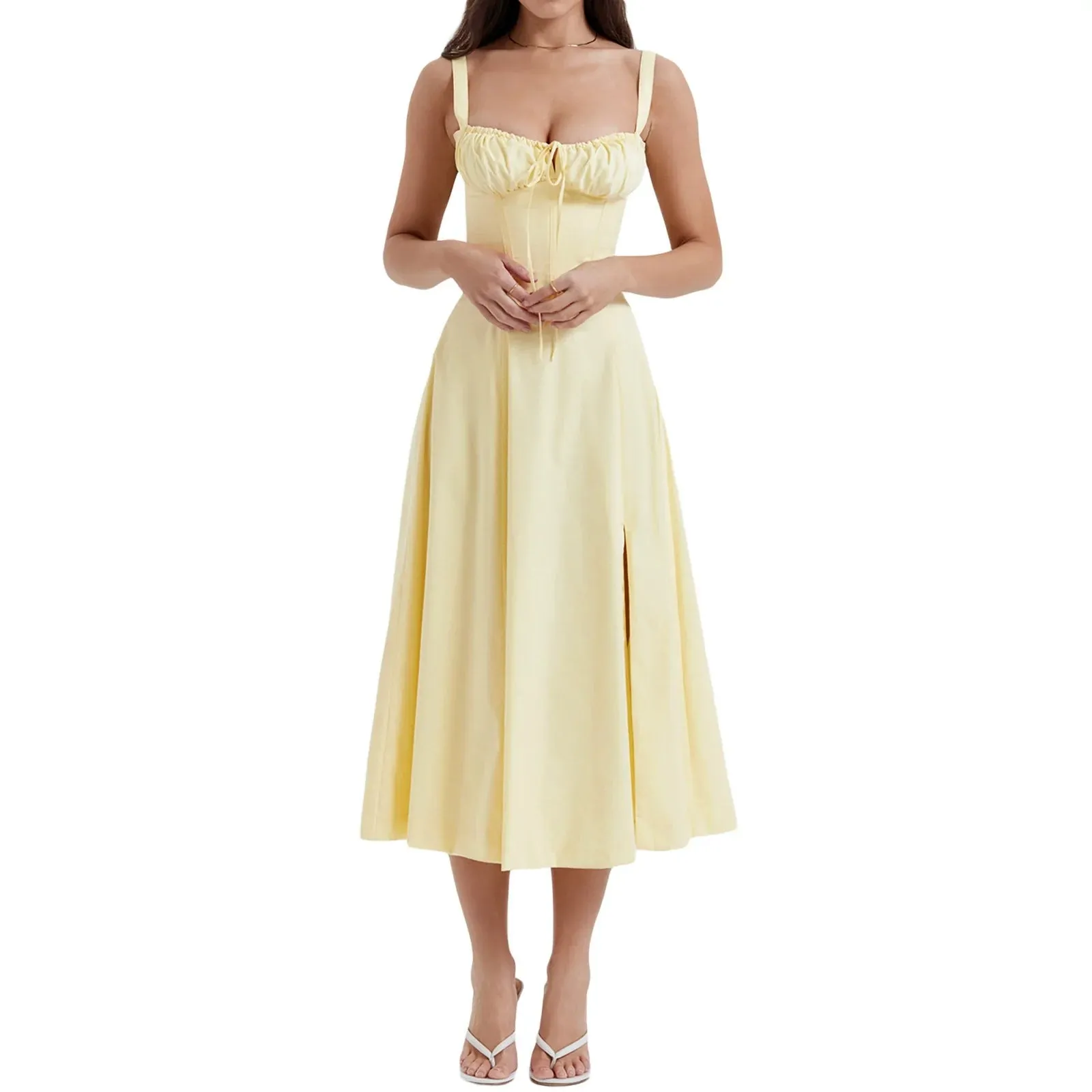 Women's Midi Dress Yellow Polyester Corset A-Line sold by Hensley London product image thumbnail 4