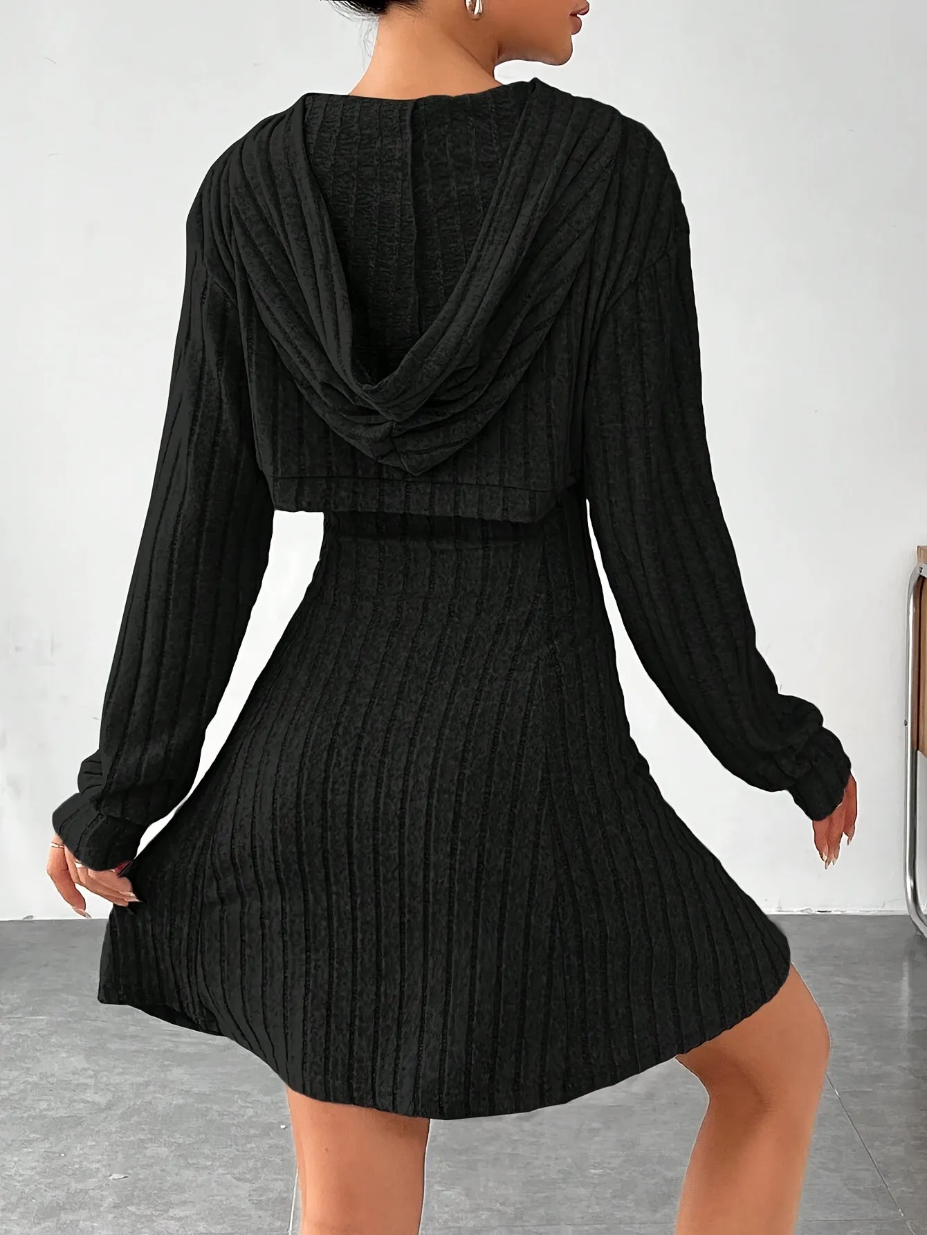 Women's Sweater Dress Black Ribbed Knit A-Line sold by Hensley London product image thumbnail 4